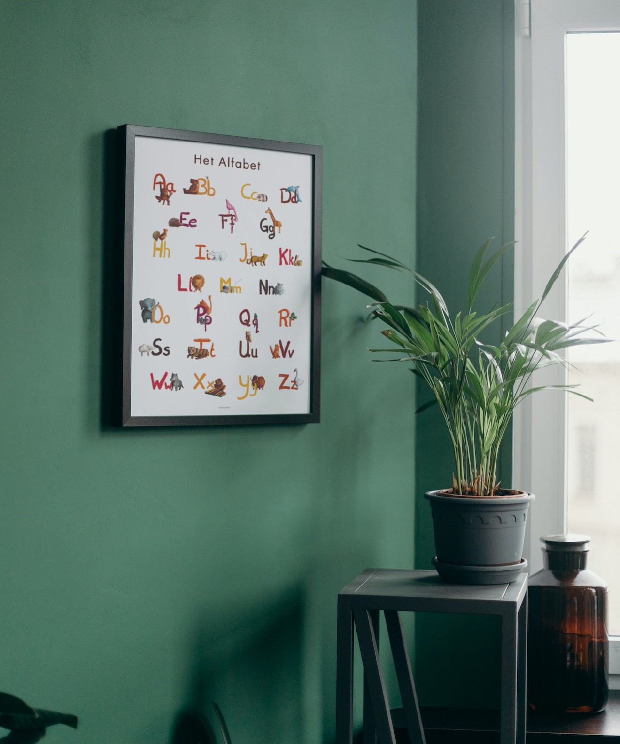 Alfabetposter op maat. Nederlands dierenalfabet.