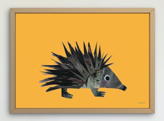 Poster A3 artprint collage illustratie egel, op duurzaam papier